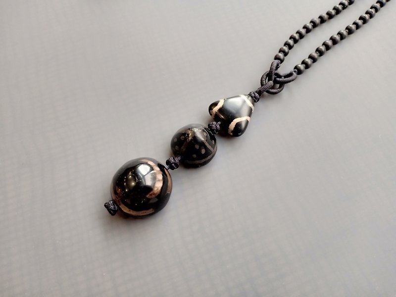 #SD011 Old agate necklace - สร้อยคอยาว - หยก สีดำ