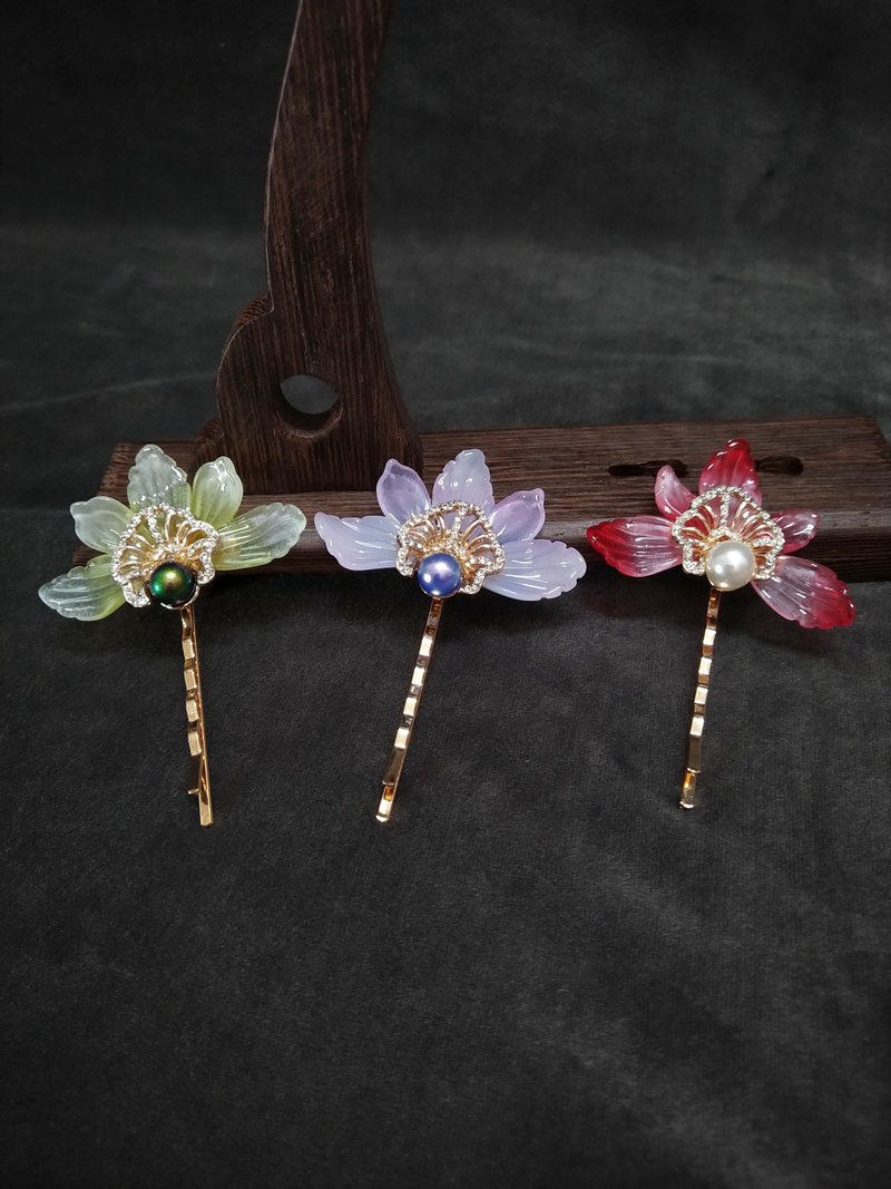 Glass Series [Orchid] Hair Clips ~ Three (Green∕Purple∕Red) - Hair Accessories - Colored Glass Multicolor