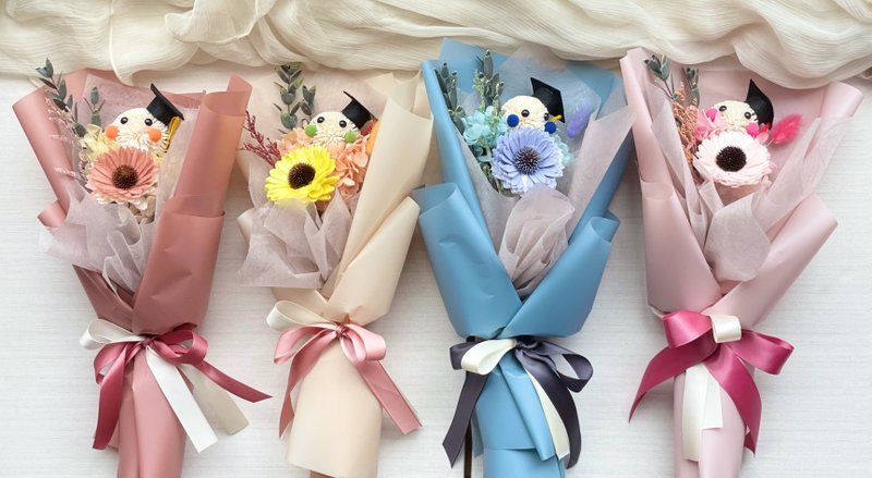 永生花可愛乒乓畢業花束/生日花束/謝師花束 乾燥花 四色 附提袋 - 乾燥花/永生花 - 植物．花 