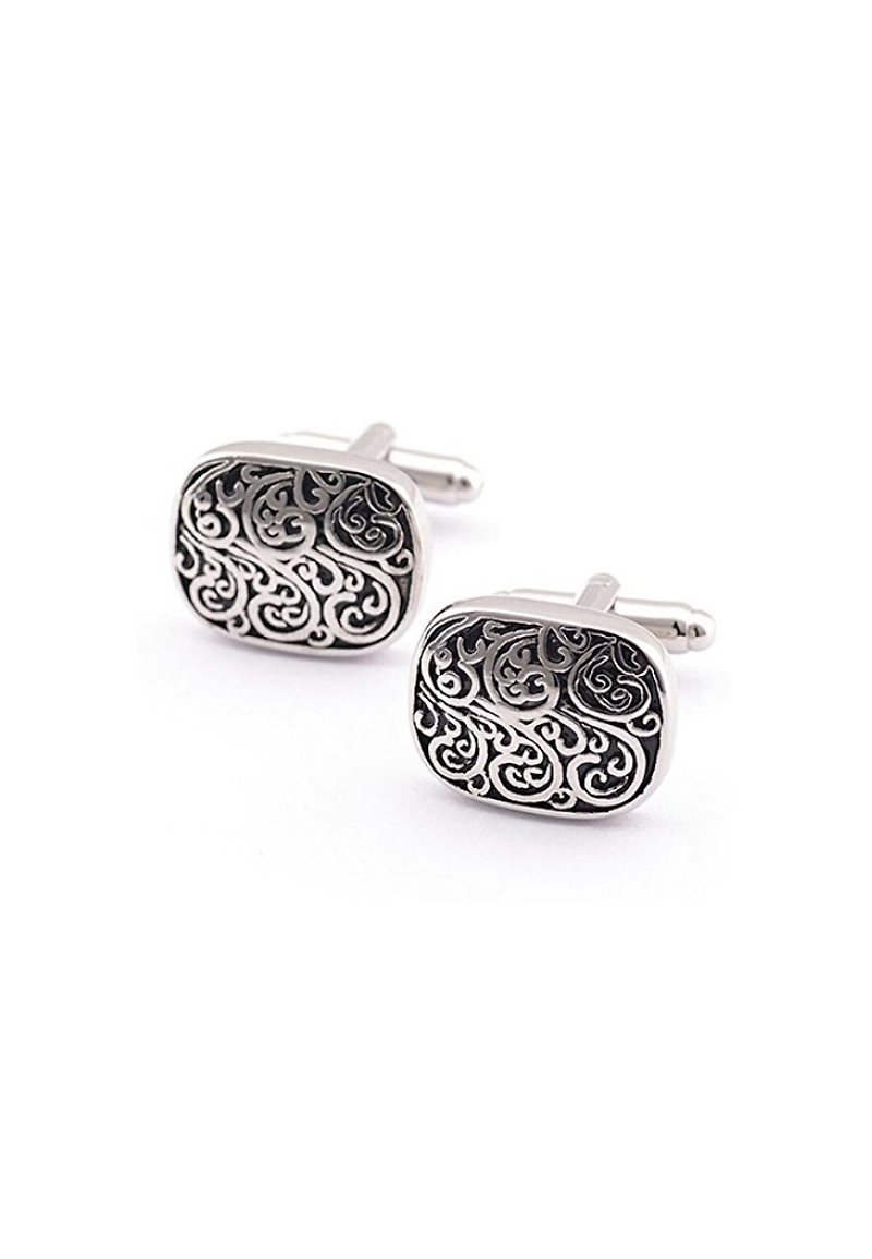 Silver and Black Cufflinks 黑色銀紋袖扣 KC10030 ** Free Gift ** - Cuff Links - Other Metals Silver
