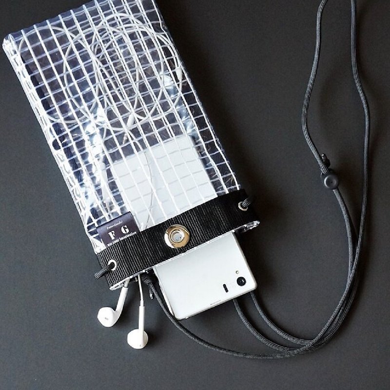 PVC Transparent Mobile Phone Shoulder Bag 　1cm Grid - กระเป๋าแมสเซนเจอร์ - วัสดุกันนำ้ สีใส