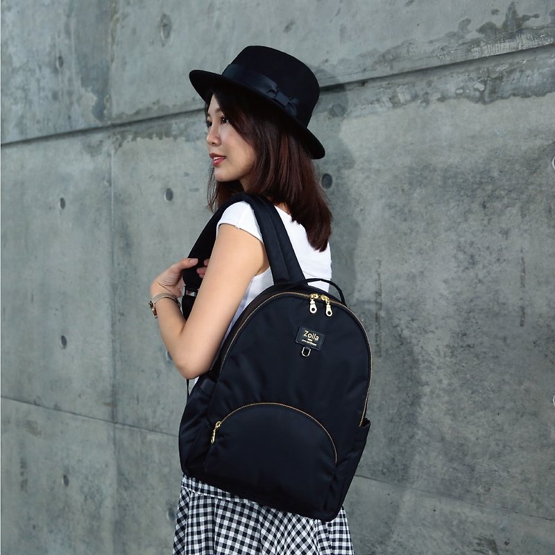 Small retractable bag (classic black)_can be increased in capacity_backpack_fashionable mother bag_can hold laptop - กระเป๋าเป้สะพายหลัง - ไนลอน สีดำ