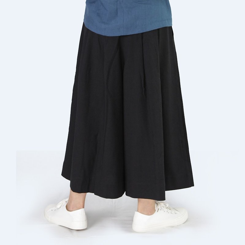 culottes  - for woman - กางเกงขายาว - ผ้าฝ้าย/ผ้าลินิน สีดำ