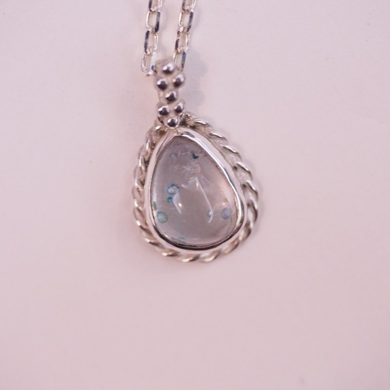 少見寶石 水矽銅石 梅杜莎水晶 手工純銀項鍊 Gilalite in quartz - 項鍊 - 半寶石 藍色