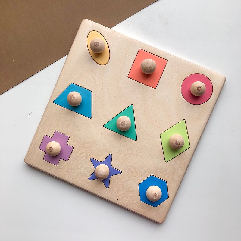 Geometric shape wooden puzzle Montessori puzzle Wooden toy Educational toy - 寶寶/兒童玩具/玩偶 - 木頭 多色