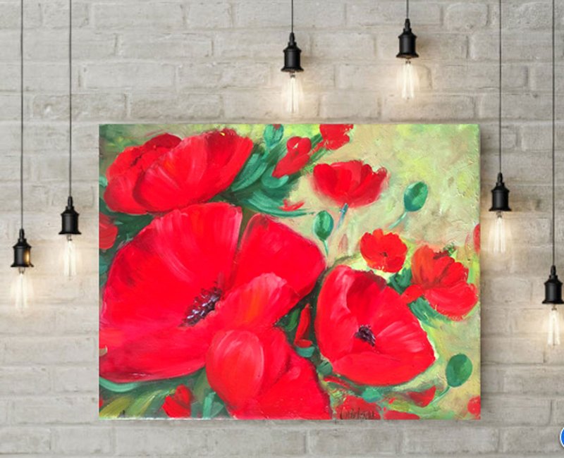 Poppy Art Red Flower Original Painting Poppy Oil Painting Floral Art OlivKan - โปสเตอร์ - วัสดุอื่นๆ สีแดง