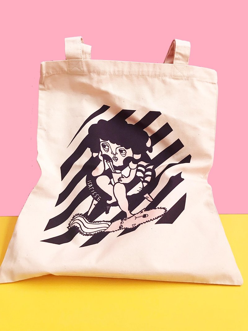 ISATISSE "Have a wish, cup noodles" canvas bag - Messenger Bags & Sling Bags - Cotton & Hemp Multicolor