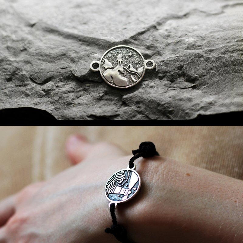 Mountain view backpack tourism jewelry bracelet. Wild nature tourism lover - 手鍊/手環 - 純銀 銀色