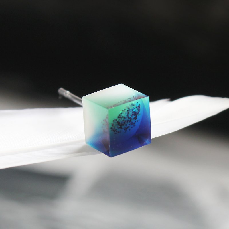 Transparent Blue Purple Earrings / Cube / Electric Blue (619 / Single - Earrings & Clip-ons - Other Materials Blue