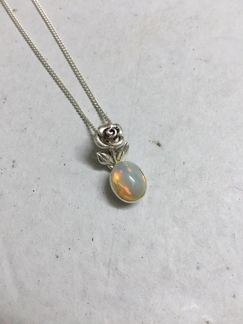 Rose Design Opal Pendant Handmade in Nepal 92.5% Silver - Necklaces - Gemstone 
