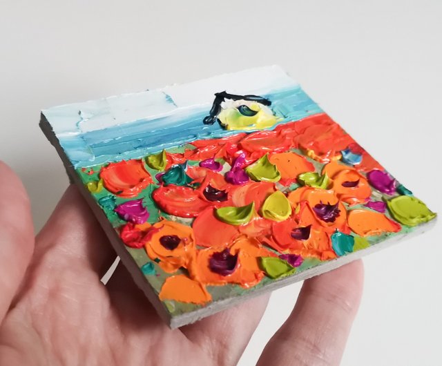 油絵原作ひまわりの絵手工油絵オリジナルアート油絵小さな家の