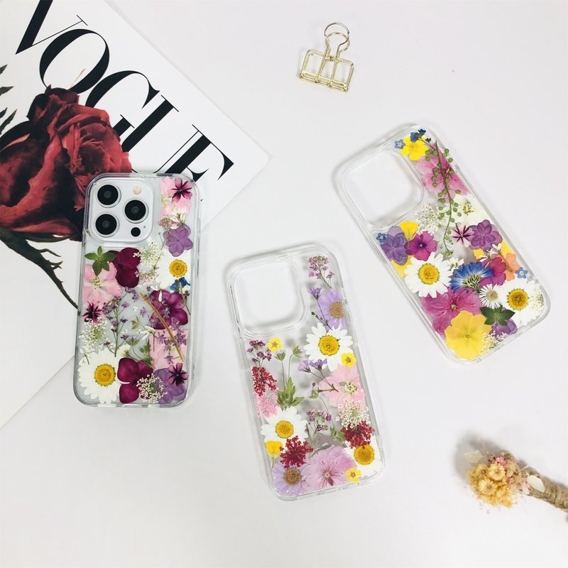 多款式天然小花押花手機殼 適用於iPhone 16e Samsung S25 Ultra - 手機殼/手機套 - 植物．花 