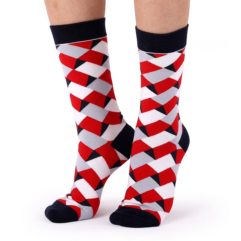 Viken Plan棉襪男女襪子四季通用VP短襪個性時尚花色彩色紅格 - 襪子 - 棉．麻 