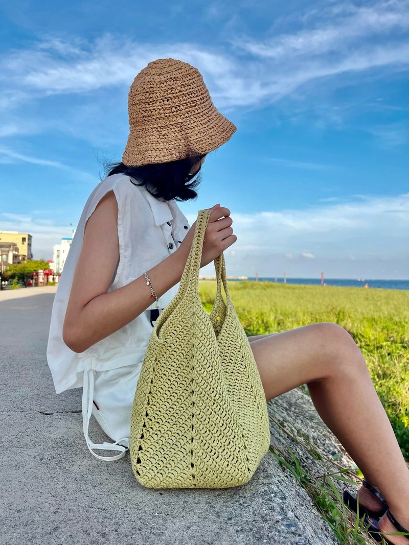 Three-dimensional woven bag ultra-lightweight paper thread (heavy-resistant version) mustard yellow handbag/tote bag - Handbags & Totes - Paper 