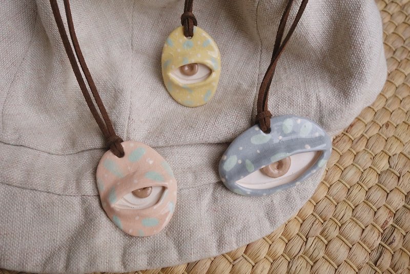 Ceramic necklace big eye monster :) - Necklaces - Pottery 