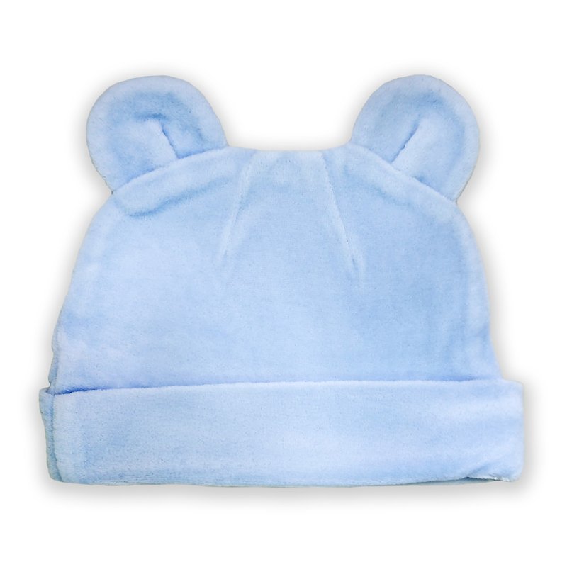【Deux Filles有機棉】棉絨造型帽-淺藍純色 - 嬰兒帽/髮帶 - 棉．麻 藍色