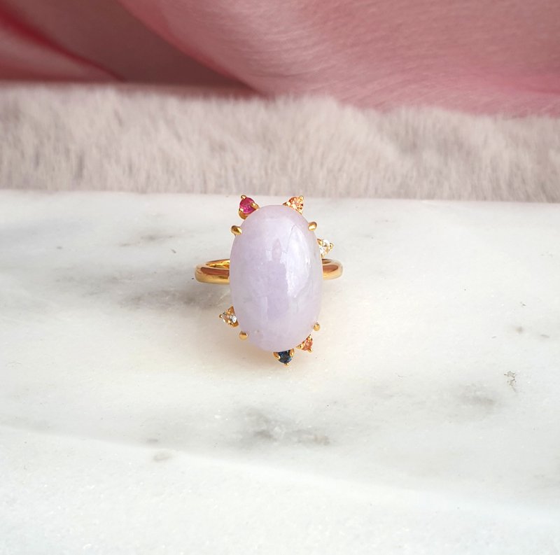 (One of a kind jewelry) Ring Natural Lavender Jade and rainbow sapphire - 戒指 - 玉石 紫色