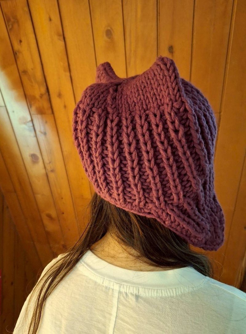 羊毛貓耳護耳飛行帽 - 帽子 - 羊毛 紫色