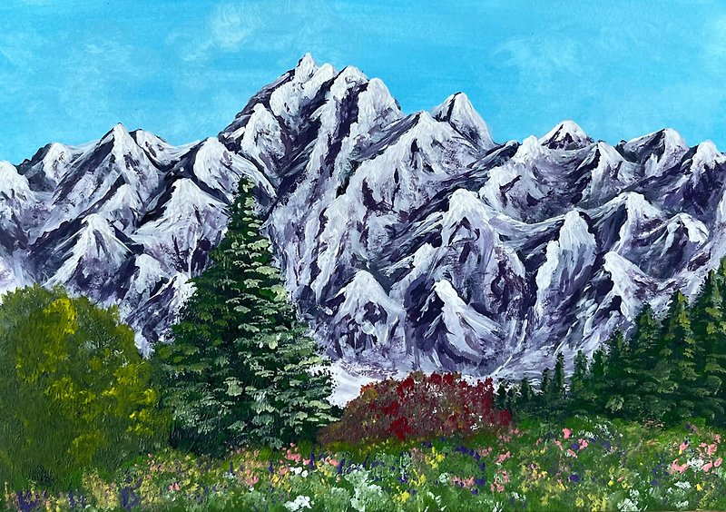 Summer in the mountains. White-lilac mountains. Gouache. - Wall Décor - Paper 