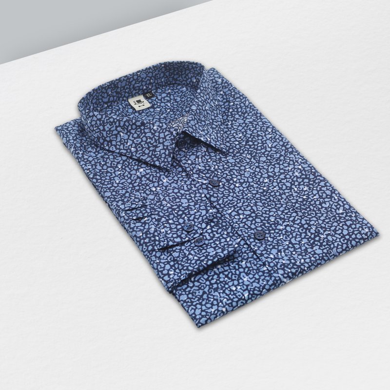 Small leopard print dark blue shirt-unique and retro dark blue that only you can control - Men's Shirts - Cotton & Hemp 