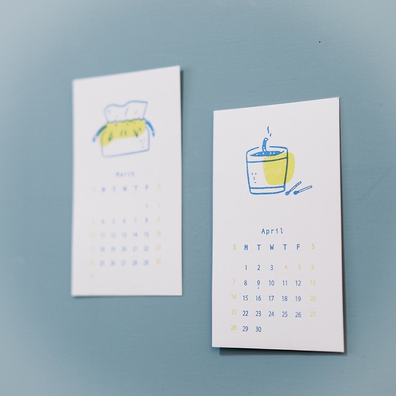 2024年カレンダーカードセット/ミニカレンダー/リゾ穴印刷 - カレンダー - 紙 ブルー