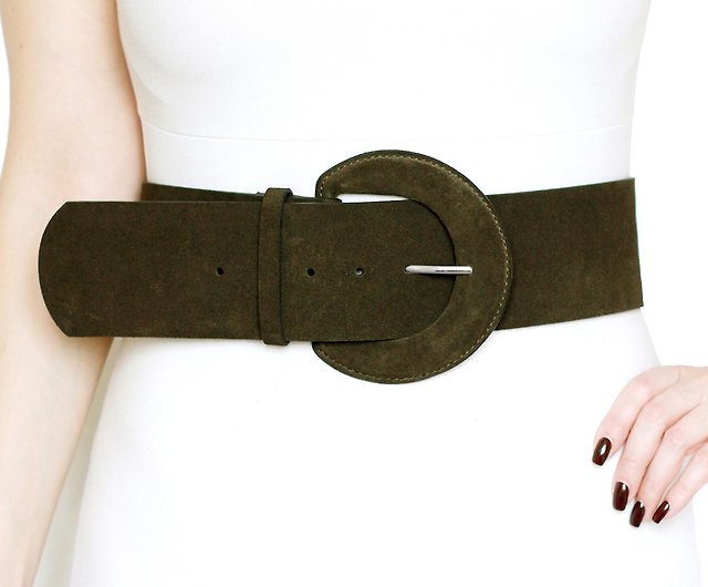 Womens Wide Leather Waist Belt Dark Brown