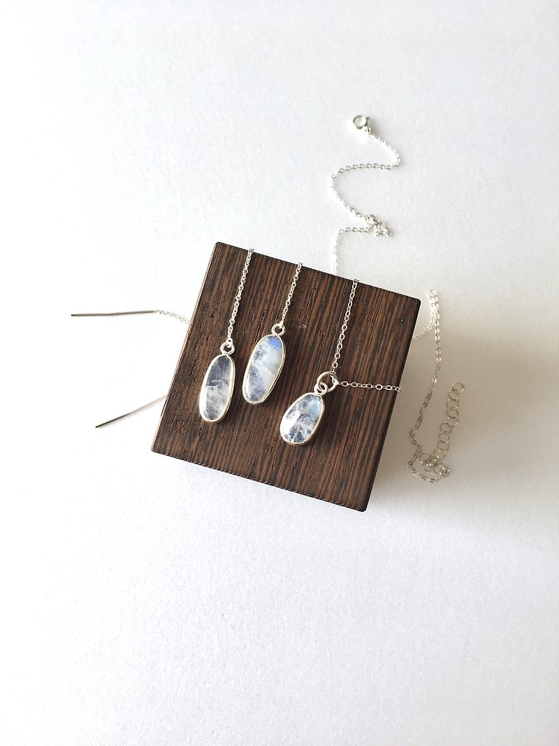 Moonstone bezel necklace and Chain-earring　SV925 - 項鍊 - 半寶石 白色