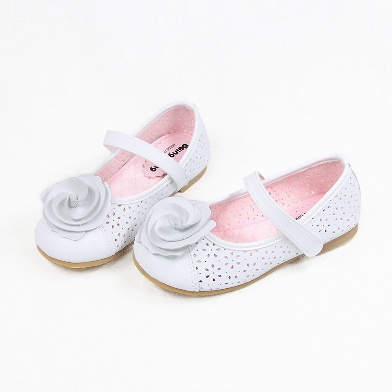 Three-dimensional rose doll shoes - pure white children's shoes - รองเท้าเด็ก - หนังเทียม ขาว