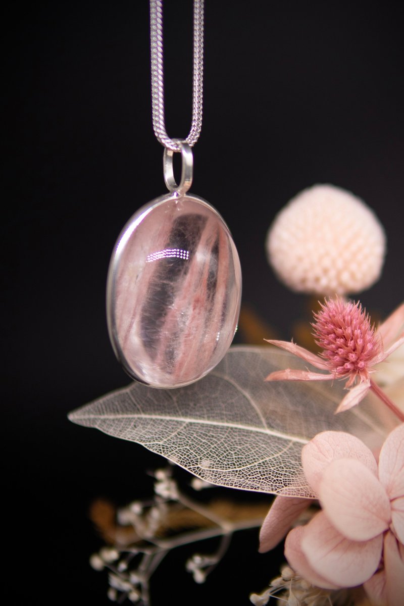 Ultra-rare pink rabbit hair crystal pendant Silver necklace increases charm and confidence, and peach blossoms help others - สร้อยคอ - คริสตัล 