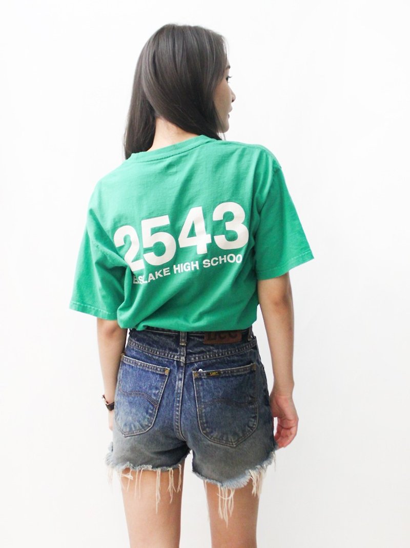 【RE0819S26】 summer American American neutral loose green ancient cotton college T shirt - Unisex Hoodies & T-Shirts - Cotton & Hemp Green