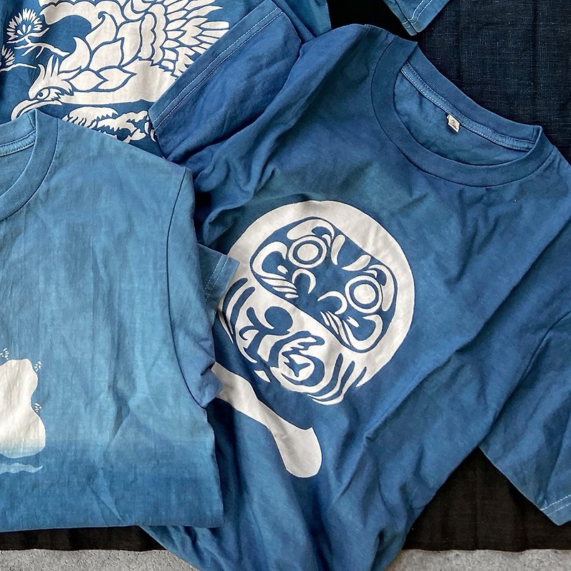 Major Folk│Natural plant blue dyed Dharma short-sleeved TEE indigo couple models - Men's T-Shirts & Tops - Cotton & Hemp Blue