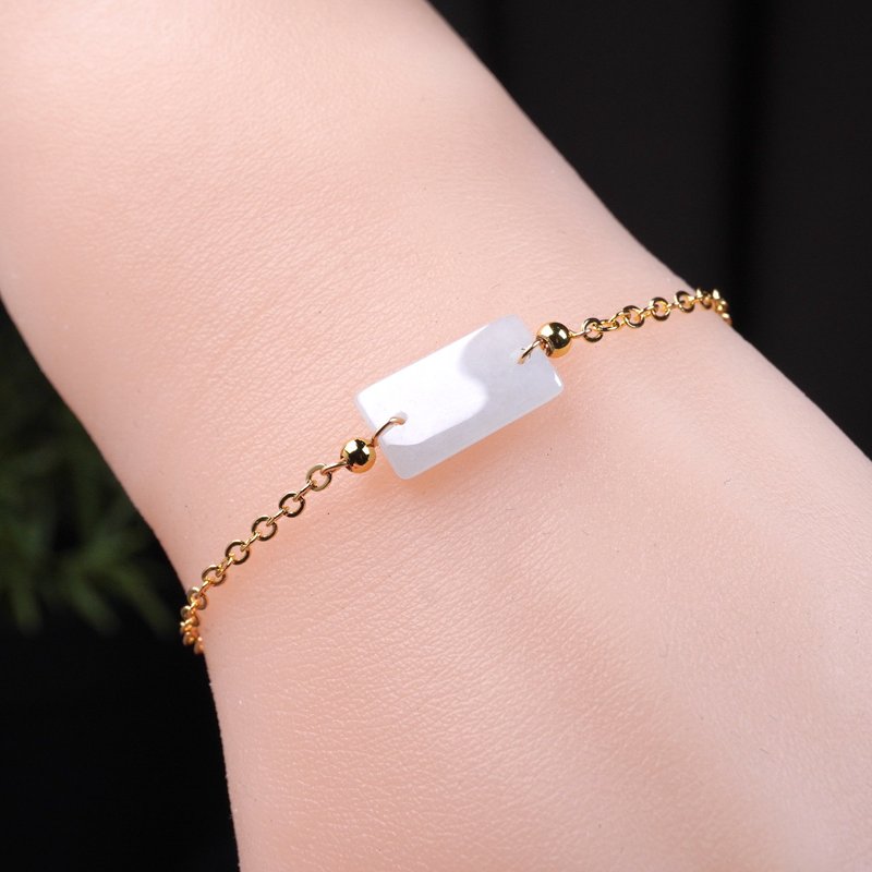 【願‧無事】冰種無事牌手鍊14K包金 | 天然緬甸翡翠A貨 | 送禮 - 手鍊/手環 - 玉石 白色