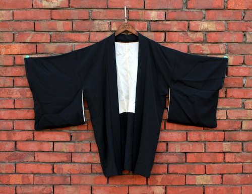 日本 全黑传统 手工羽织和服外套