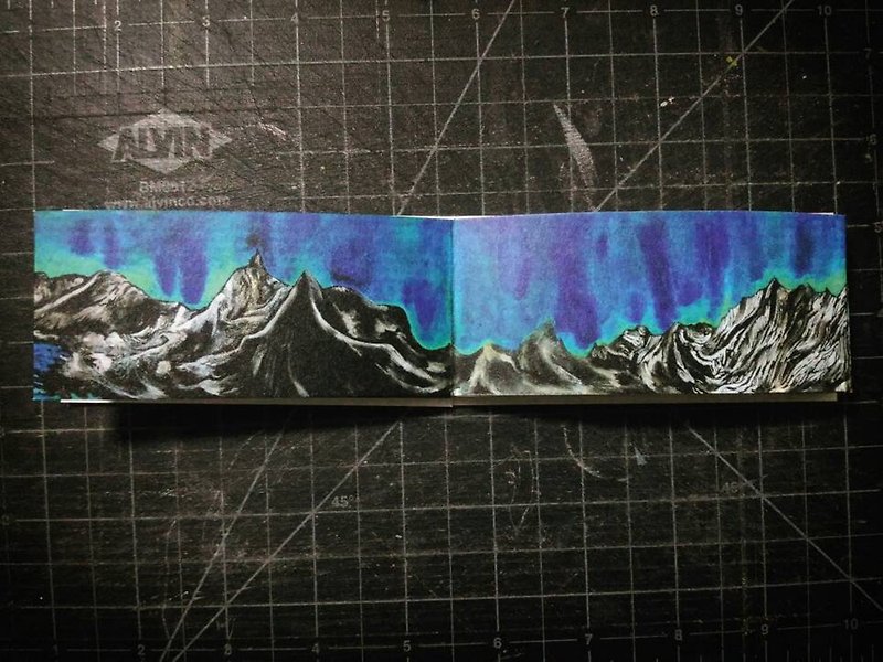 Turquoise Aurora Landscape Hand Folding Binding Reproduction Album Artist's Book Aurora Borealis Sweden Norway - หนังสือซีน - กระดาษ สีน้ำเงิน