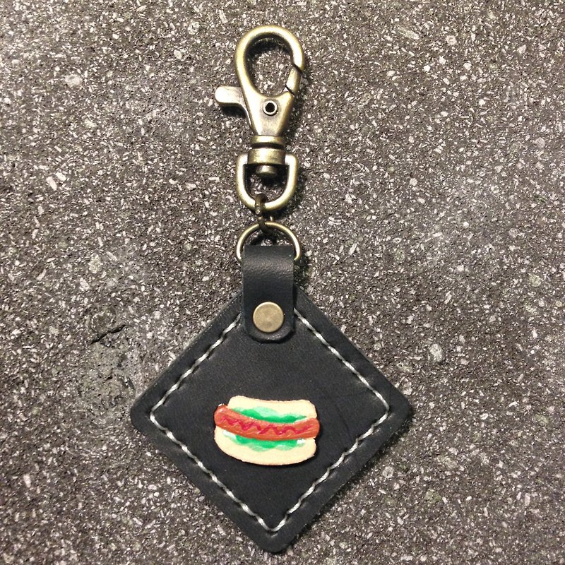 [Xuan Leather election. Leather] Leather Food series [hot dogs fort] Universal Strap keychain KEYRING - Keychains - Genuine Leather Black