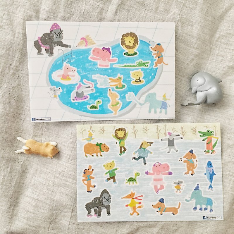 Summer and winter zoo cut transparent sticker - hand account good friend 2 into 1 group - Stickers - Paper Transparent