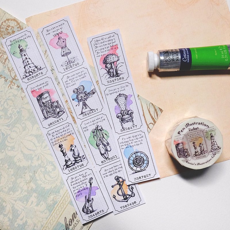 Pen in Ticket Paper Tape (3cm) - Washi Tape - Paper 