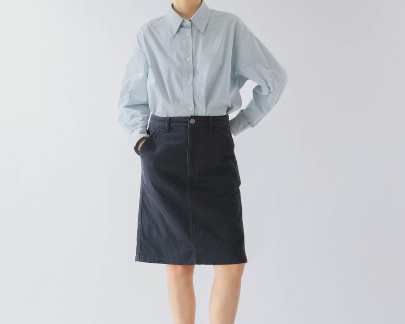 American retro girl basic style plus velvet warm elastic waist workwear cotton skirt - กระโปรง - ผ้าฝ้าย/ผ้าลินิน สีน้ำเงิน