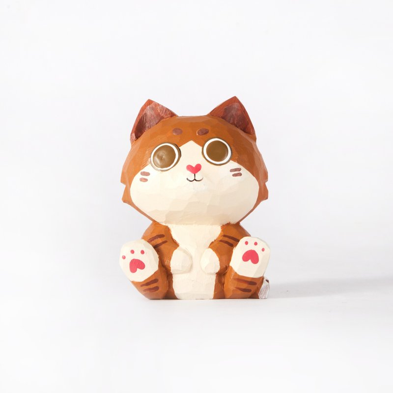 Kuri 貓 - 蘊含溫暖與愛意的木雕貓 - 擺飾/家飾品 - 木頭 咖啡色