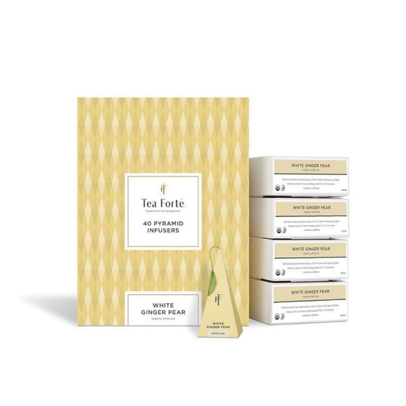 Tea Forte 48 Pyramid Silk Tea Bags White Ginger Pear Blossom Tea