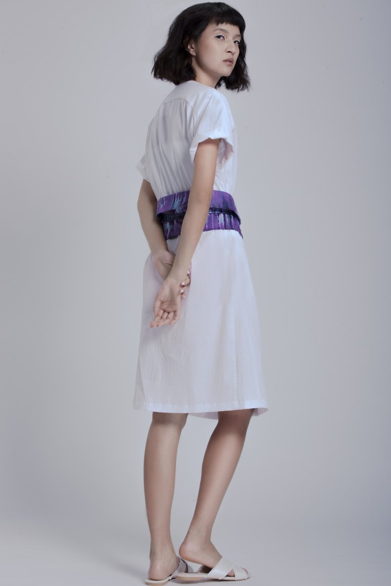 YIBO/藍紫彩墨綁帶腰封 - 腰帶/皮帶 - 棉．麻 紫色