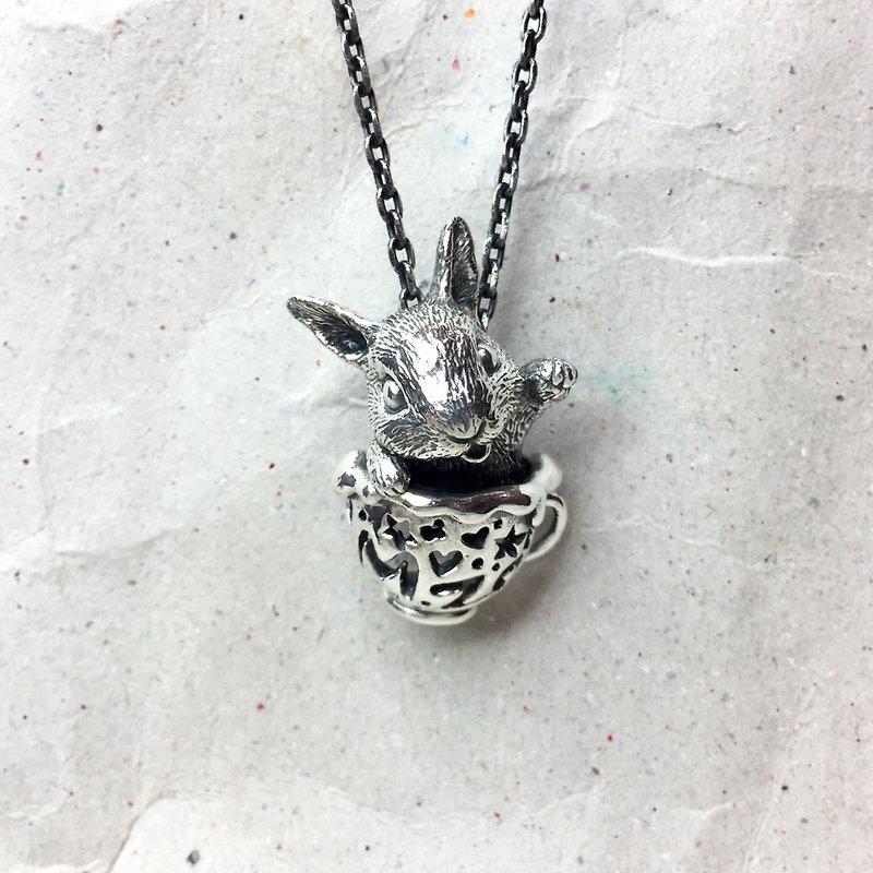 Bunny afternoon tea sterling silver necklace - Necklaces - Sterling Silver Silver