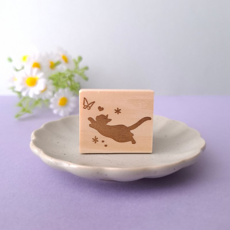 猫 蝶々大好き スタンプ 消しゴムはんこ - 印章/印台 - 橡膠 透明