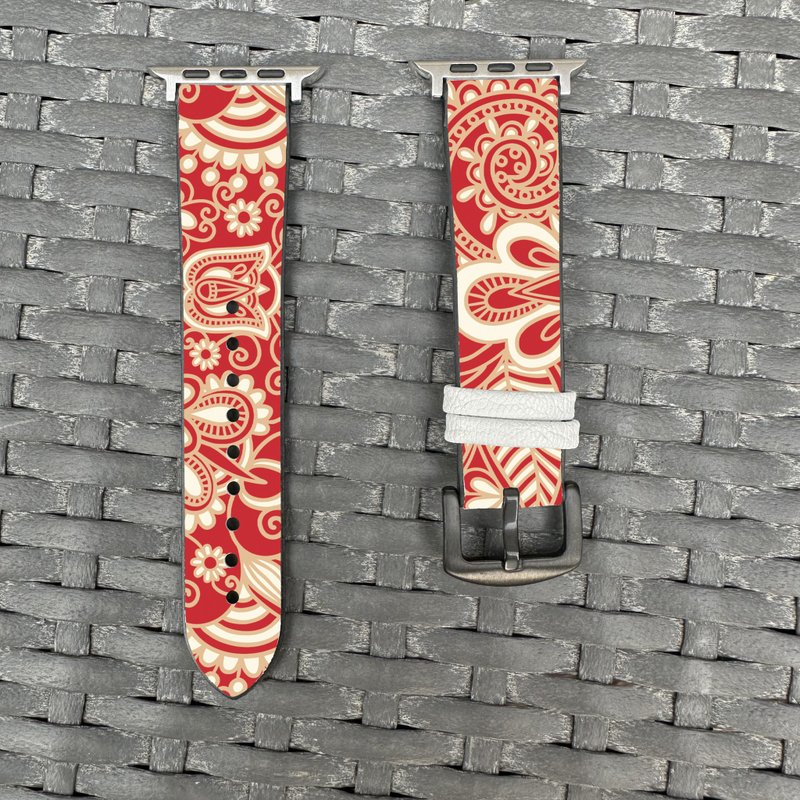 紅金色花紋 Apple Watch 潮流矽膠錶帶 - floral-rd - 錶帶 - 矽膠 多色