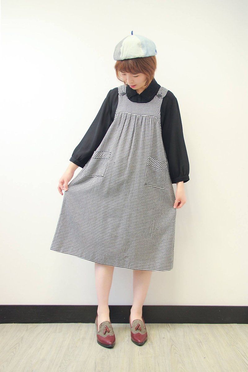 …｛DOTTORI :: DRESS｝Black and White Checkered Baby-doll Dress - One Piece Dresses - Polyester White