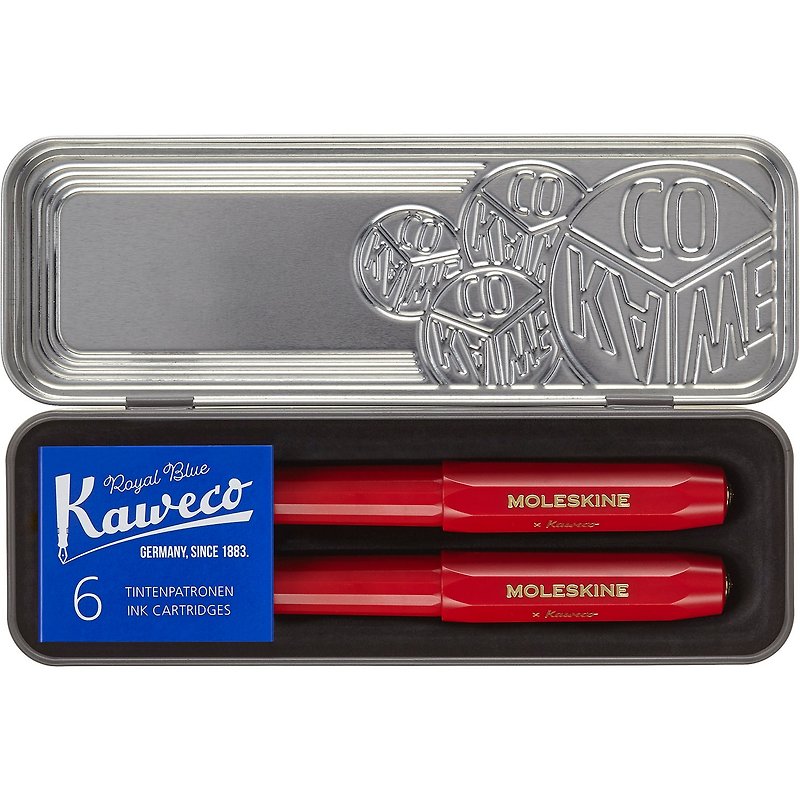 MOLESKINE × Kaweco 連名 万年筆 ボールペン セットレッド(カード水入り6本無料+鉄箱入り) - 万年筆 - プラスチック レッド