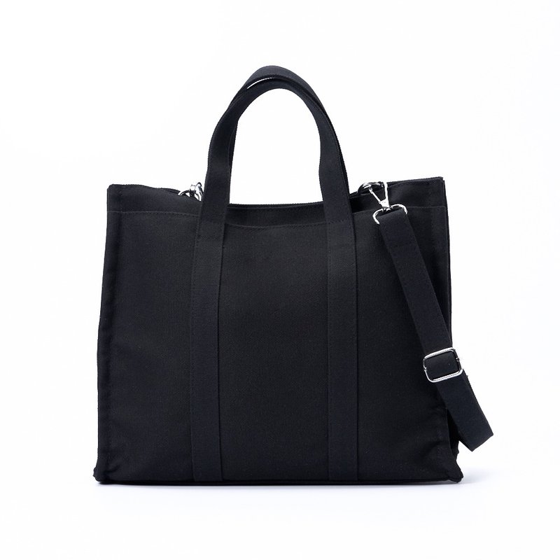 Low-key black shoulder portable tote canvas patchwork bag shopping casual simple large-capacity inner bag - กระเป๋าถือ - เส้นใยสังเคราะห์ ขาว