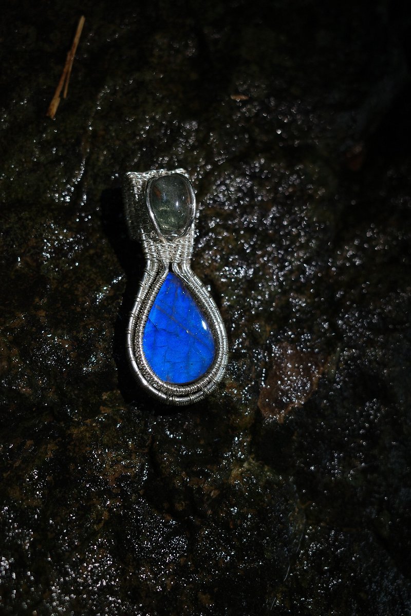 藍光拉長石 - 項鍊 - 水晶 藍色