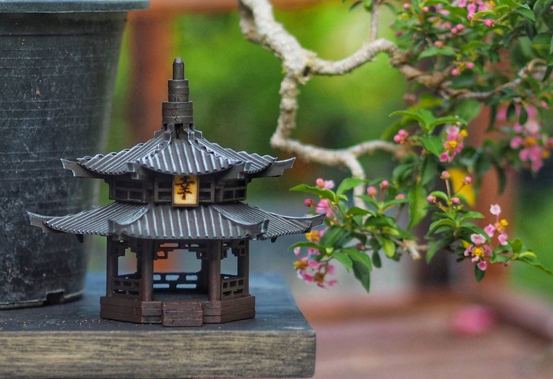 Japanese pavilion model scale model for diorama or home and garden decoration - 擺飾/家飾品 - 木頭 咖啡色