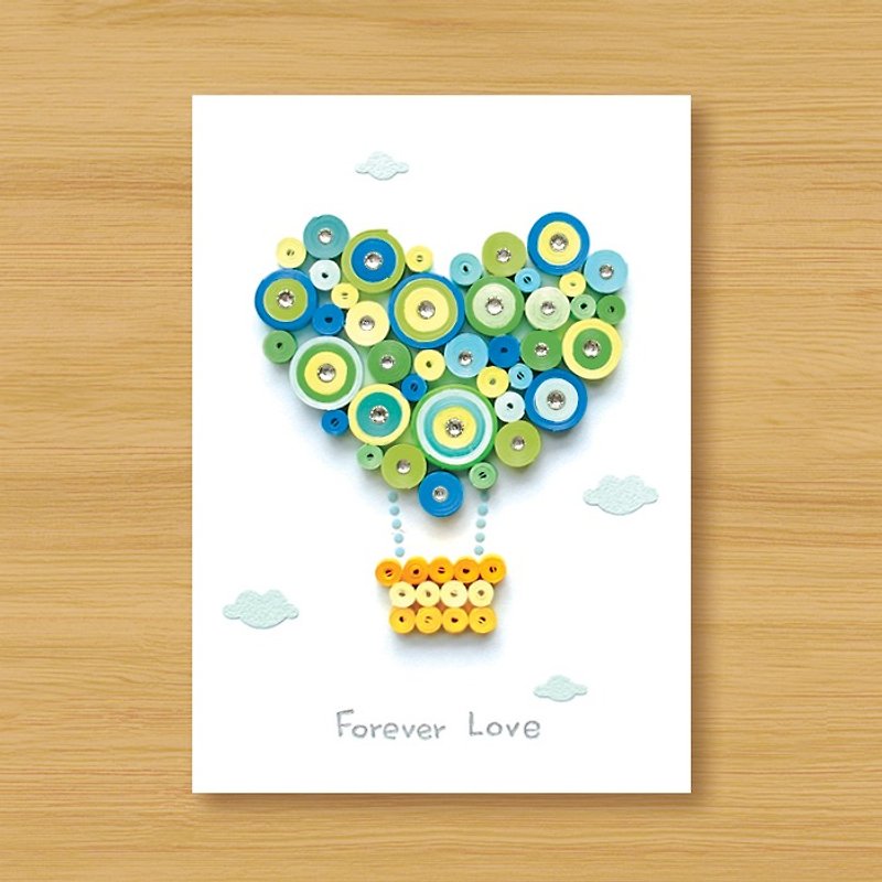 Handmade Roll Paper Card _ Happy Love Hot Air Balloon Forever Love_A - Cards & Postcards - Paper Blue